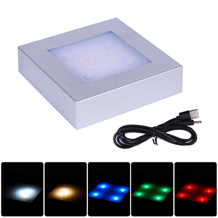 8x8 LED Multi-color Crystal Lamp Holder with 3D Laser Carved Square Body and Black Silver Base