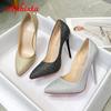 Fashion Aphixta 12cm Super High Stiletto Heels Pumps Women Shoes Bling Sequined Leather Pointed Toe Wedding Dress Thin Heel Shoes Woman