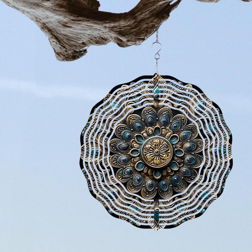 2D Metal Wind Spinner Silent Bird Scare Device Rotating Wind Chime Outdoor Decor Modern Feather Design Garden Yard Patio Decoration