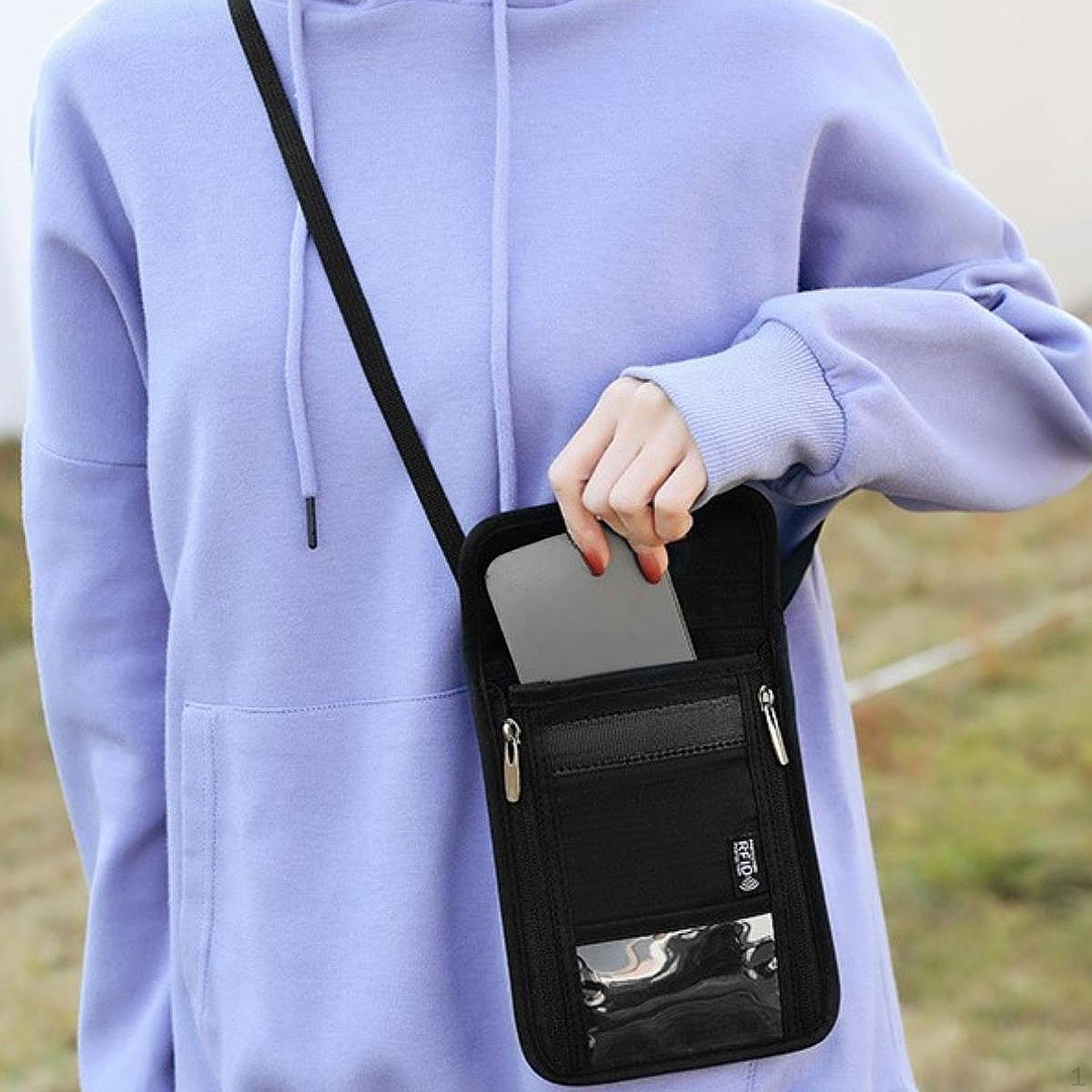 

Сумка на шею с блокировкой RFID, компактная дорожная сумка для свиданий чёрный