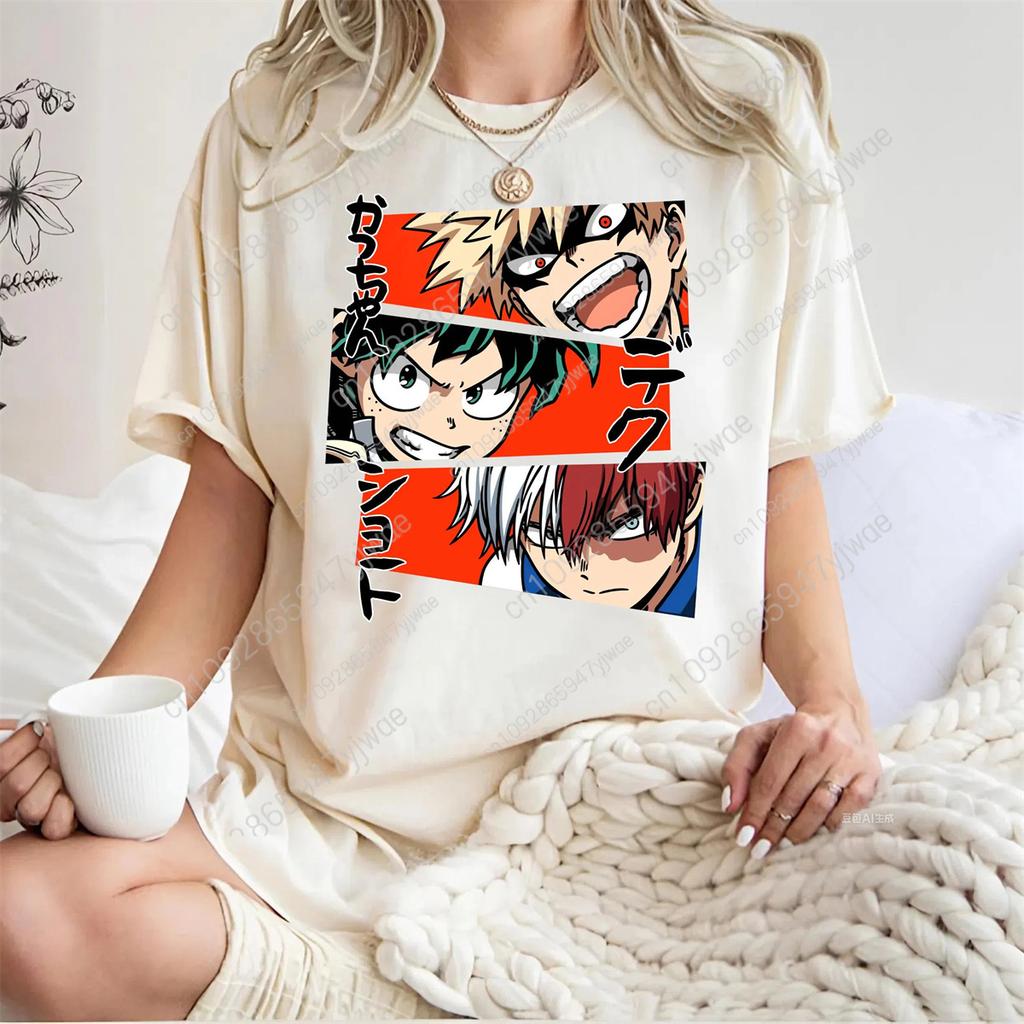 Koszulka My Hero Academia Deku Bakugo i Todoroki Koszulka z Grafiką Anime Koszulka dla Fana Koszulka Letnia Męska i Damska Koszulka Wysokiej Jakości