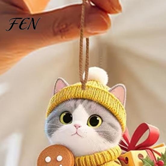Small Cat Ornaments for Gift Tags Cute Kitten Christmas Tree Hanging with Lanyards, Wooden Decorative Pendants Pendants, Charms Holiday Home