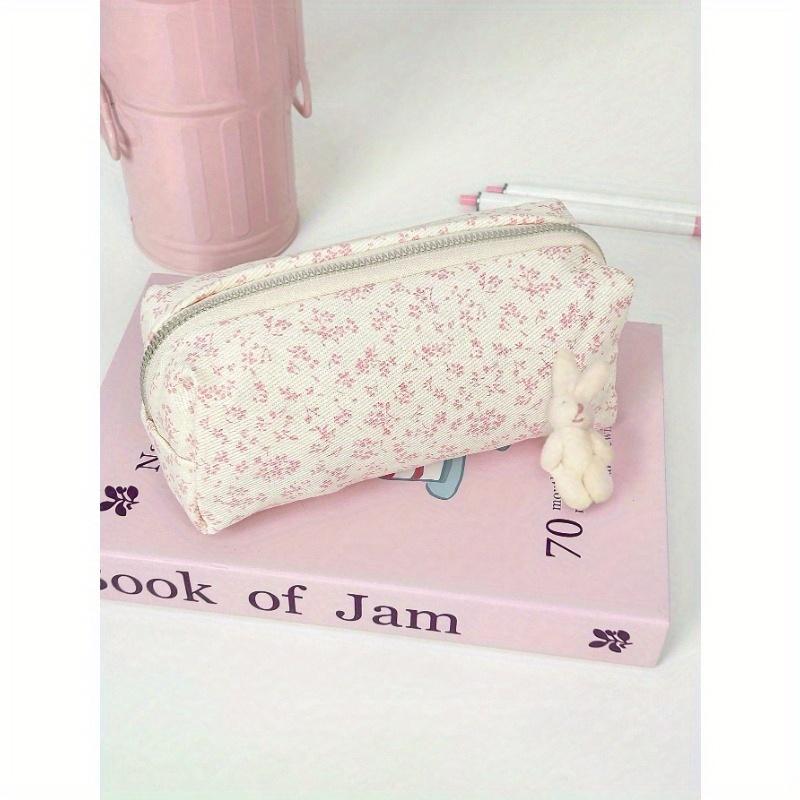 Svěží a jednoduché pouzdro na tužky s růžovým květinovým potiskem, vysoce atraktivní úložná taška na stolní papírnictví, kosmetická taštička v přírodním stylu
