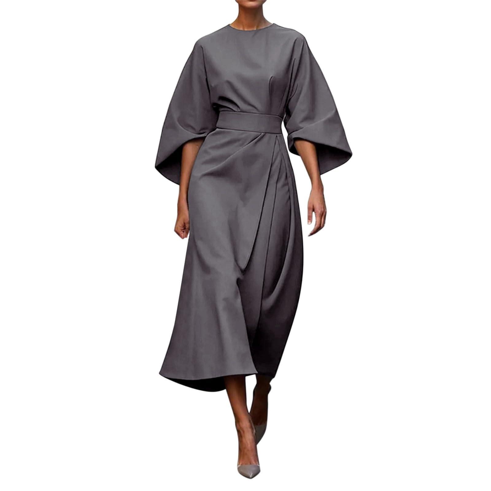 

Женское модное однотонное элегантное повседневное платье с длинными рукавами и приталенным лифом XL