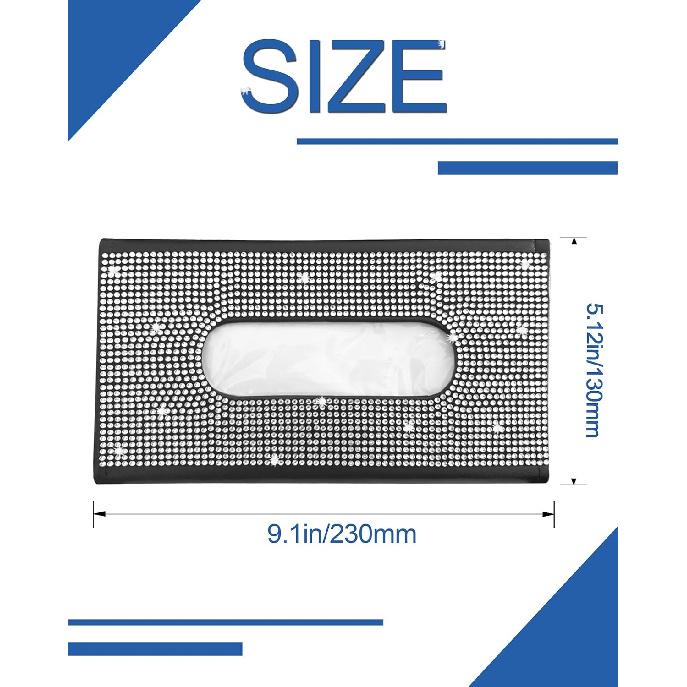 Bling Car Sun Visor Tissue Box Holder,PU Leather With Bling Crystal Rhinestones Tissue Holder,Car Accessories For Women (Black)