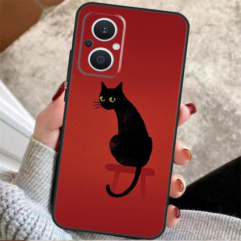 BLACK CUTE KITTY Case For OPPO Reno 8 7 Lite Reno 3 4 5 6 Lite 8T 4Z 5Z Find X5 X2 X3 Lite Neo X6 Pro Cover