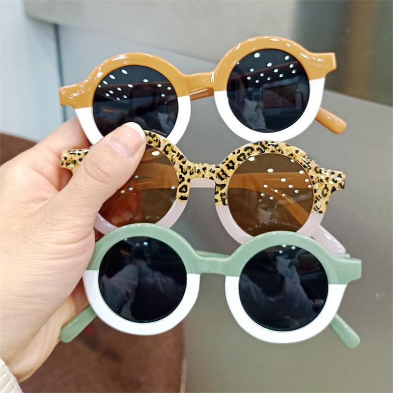 Children Boy Girl Leopard Double Color Cartoon Bear Shape Round Sunglasses Kids Vintage Sunglasses UV400 Protection Classic