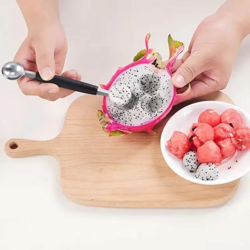 2pcs Double-headed Fruit Scoop Multifunctional Ice Cream Creative Watermelon Fruit Platter Spoon Fruit Scoop Kitchen Tools