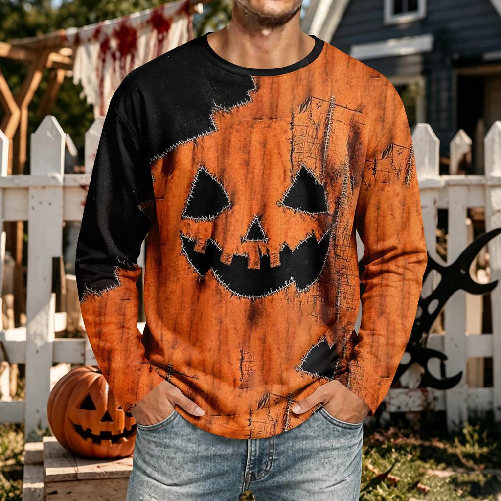 Men's Halloween Long Sleeve Neck T-Shirt Casual Comfortable Tee