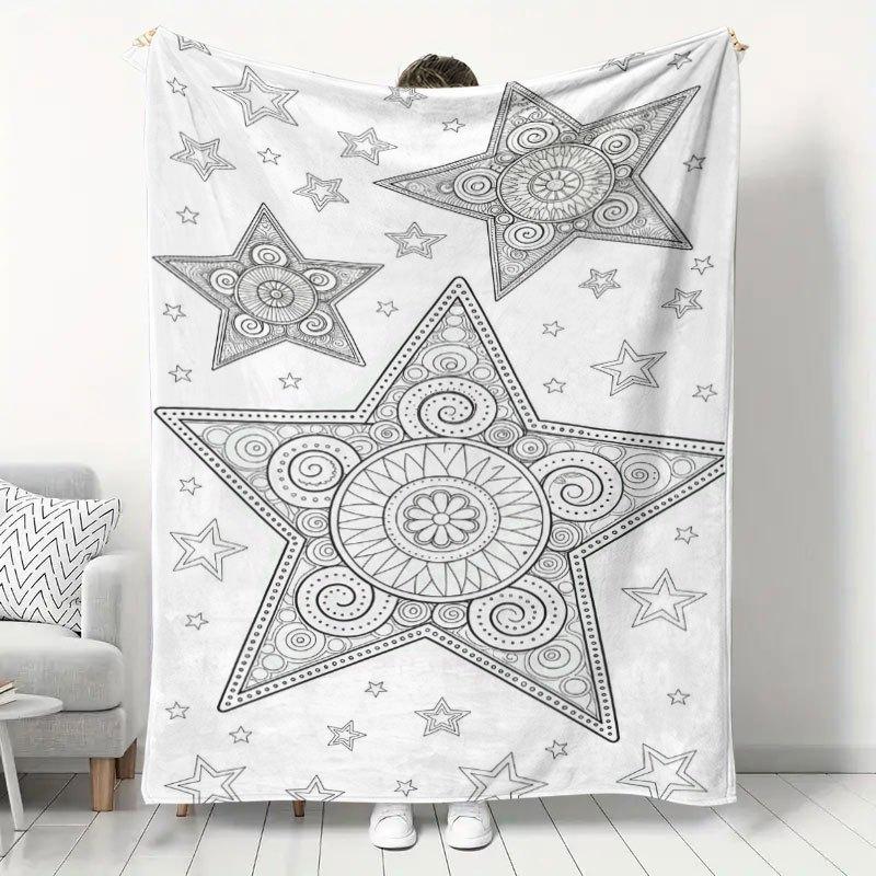 1pc Mandala Style Star Print Flannel Blanket, Home Bedroom Sofa Cover Blanket, Office Nap Warm Shawl Blanket, Room Decoration Small Blanket, Soft Skin