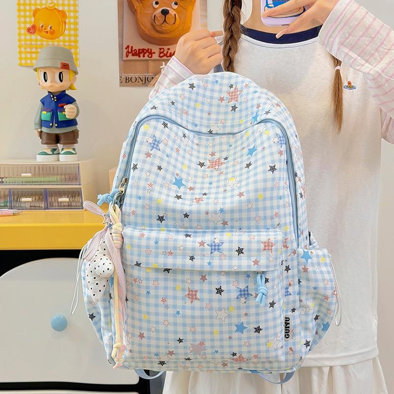 Schoolbag new plaid student backpack ins niche star leisure backpack for junior and high school students large-capacity schoolbag for women