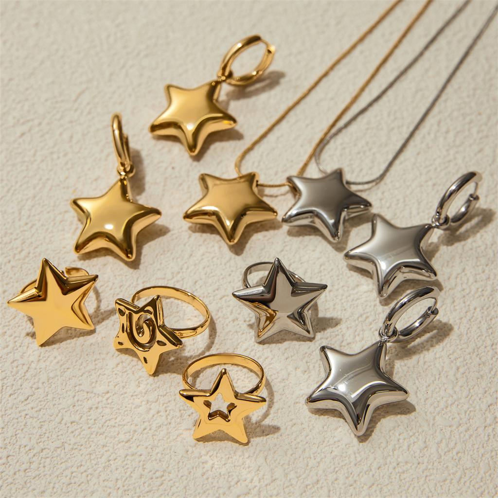 Youthway Metal Pentagram Pendant Jewelry Sets Stainless Steel Necklace Earring Ring Sets Minimalist Fashion Jewelry Wholesale