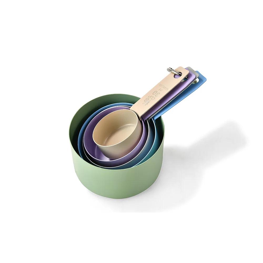 Coloful Stainless Steel Measuring Cup and Spoon Set with Handle Accurate Scale Kitchen Tools for Baking Cooking Ingredients