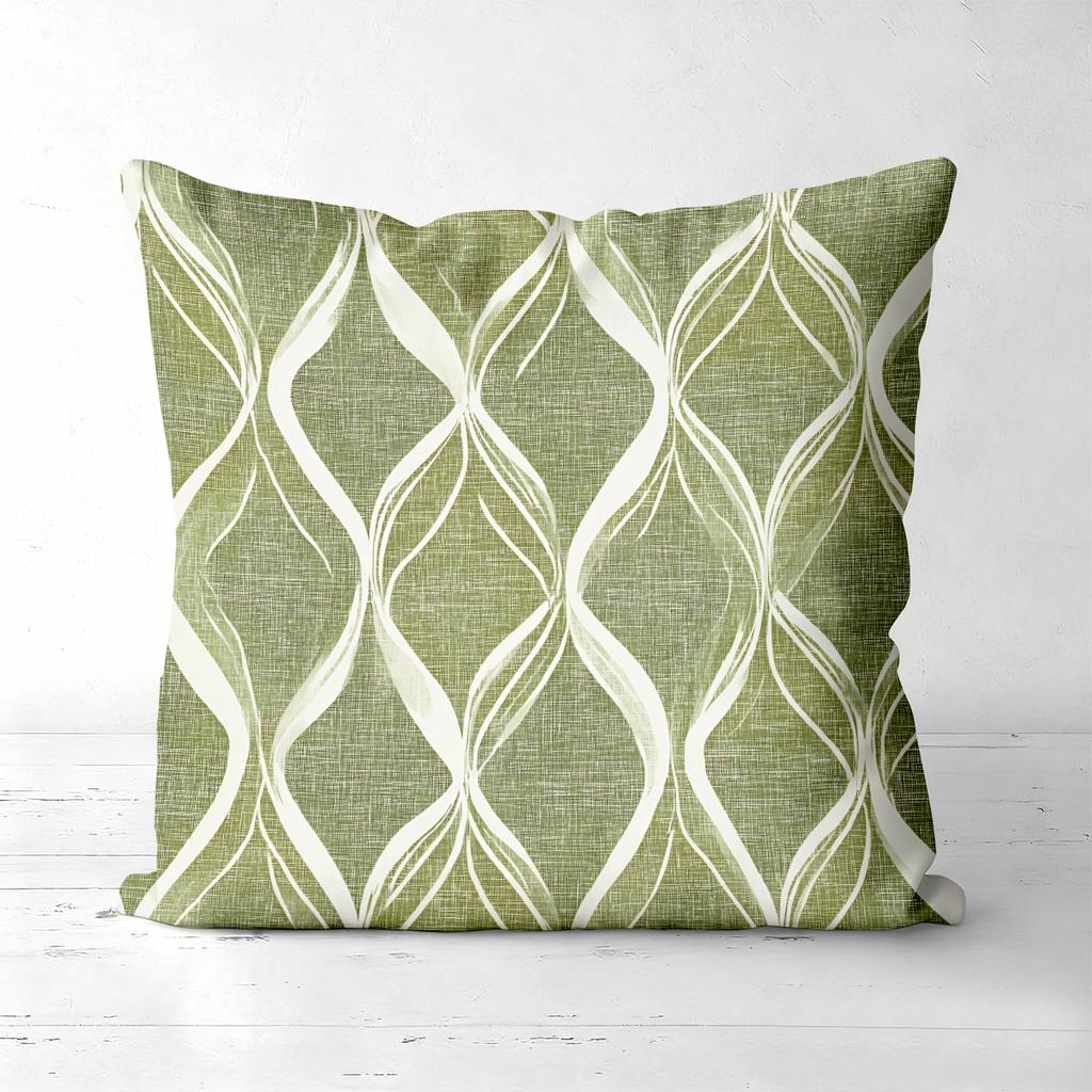 Retro Olive Green Geometric Wave Throw Pillow Covers Pattern Cushion Cover Suitable For Sofa Bedroom Car Pillow Cover