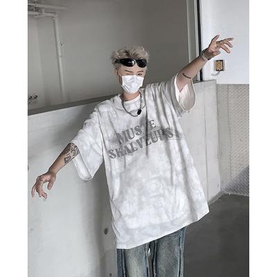 Sommer Amerikanischer Stil Oversize Batik Distressed T-Shirt Herren Locker Lässig High Street Top T-Shirts Männlich Y2K Kleidung