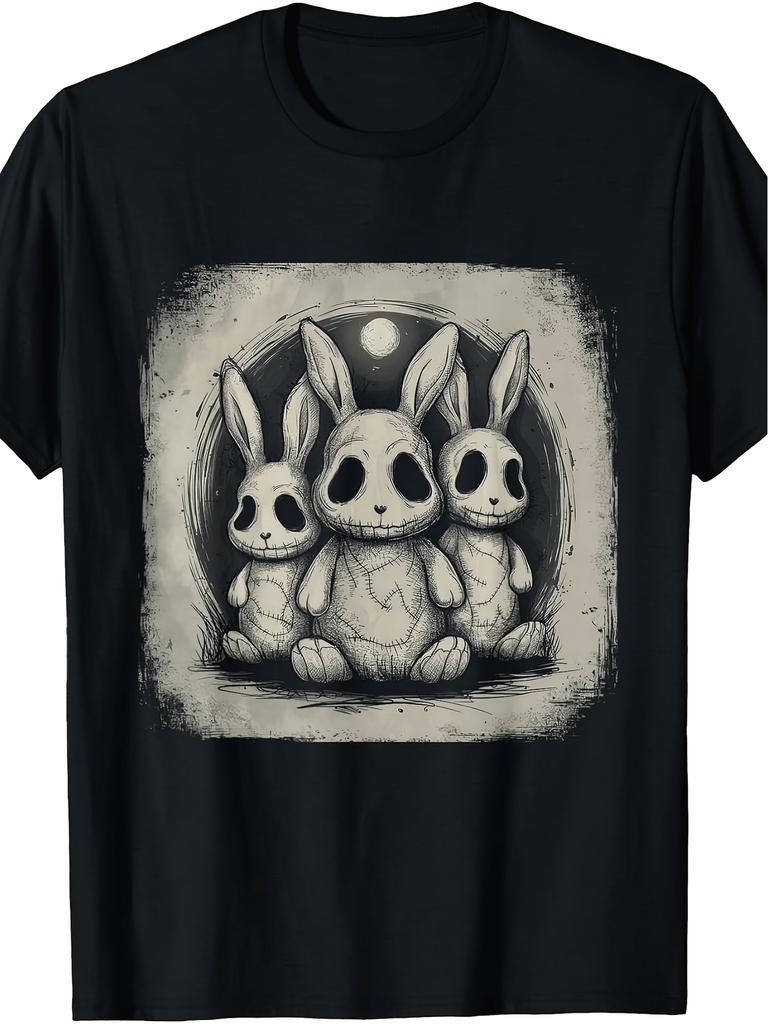 Creepy Bunny Rabbits Gothic T-Shirt Retro Horror Bunny Graphic Tee Suitable for Goth Grunge Alt Aest