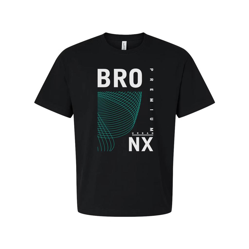 Urban Unisex T Shirt With Cyan Geometric Wave Print And Bold BRO NX Graphic Desi
