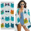 Oversized Cat Beach Towel, Soft Microfiber Quick Dry Colorful Cartoon Cat Print Bath Towel, Large Pool & Travel Beach Blanket