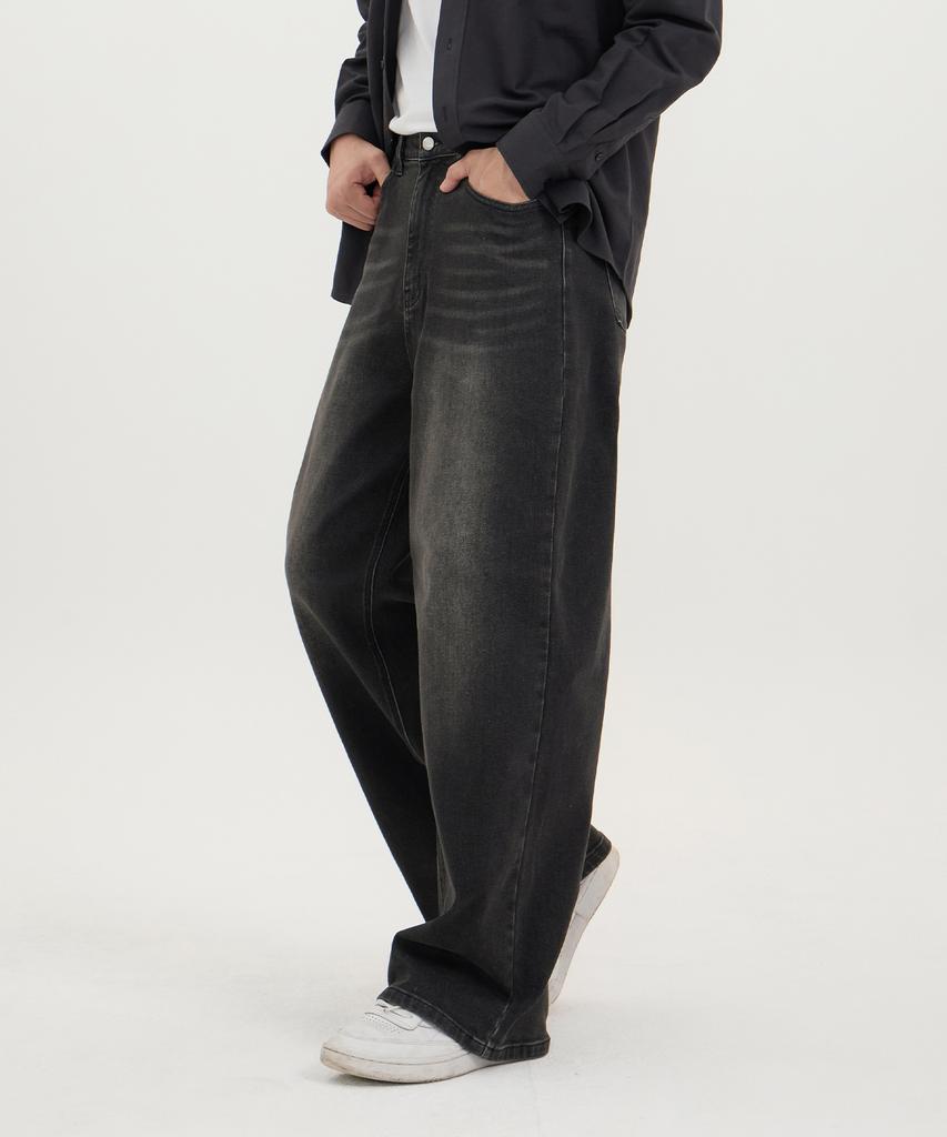 Akeusi Motion Balloon Fit Wide Stretch Denim Pants Unisex (Black)