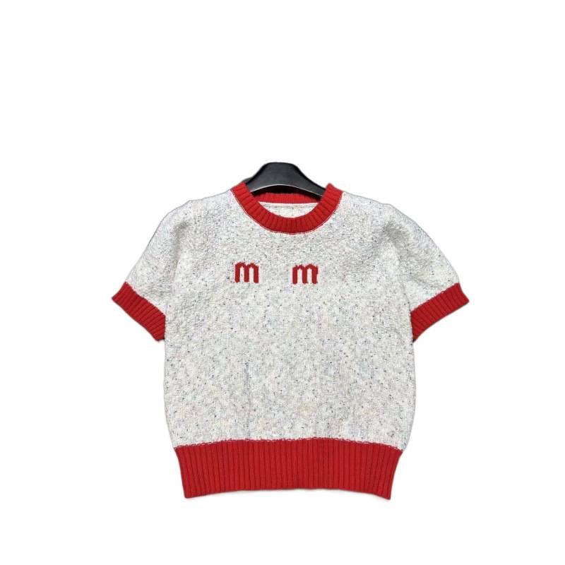 2025 Spring Red Letter Jacquard Short Sleeve Pullover Top