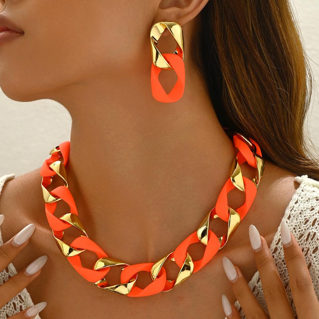 Women's Geometric Links Jewelry Set with Necklace and Earrings