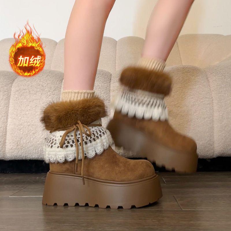 Cotton shoes platform snow boots women's fluffy winter velvet Birkenstock thickened small people warm and high