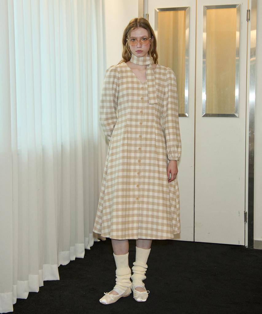 Salon De Yon Gingham Check Shirt Dress_ Beige