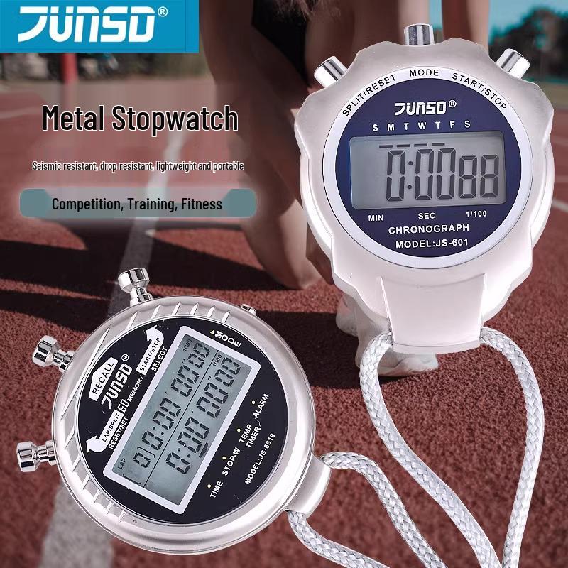 Jun Sida Metal Fitness Stopwatch 601: Dual-Channel Waterproof Sports Timer & Multifunction Running Watch JS601 Single Row 2 Track