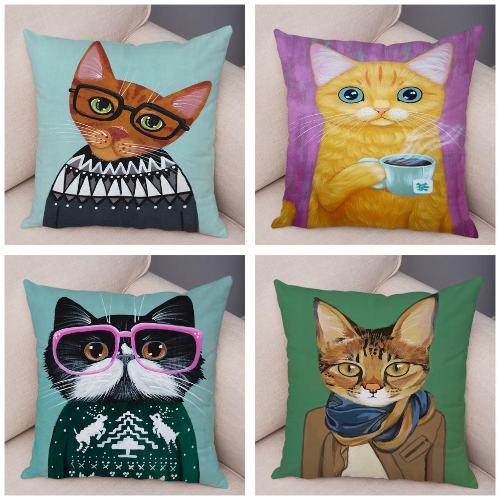 Bedroom Cute Funny Cartoon Coffee Cat Pillowcase Decoration Pet Animal Pillowcase Cushion Cover Sofa Home Car