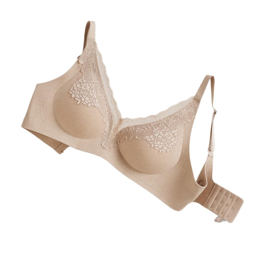 Versatile underwear invisible seamless gathering comfortable not soft collapse lace wave edge V neck soft sexy bra women