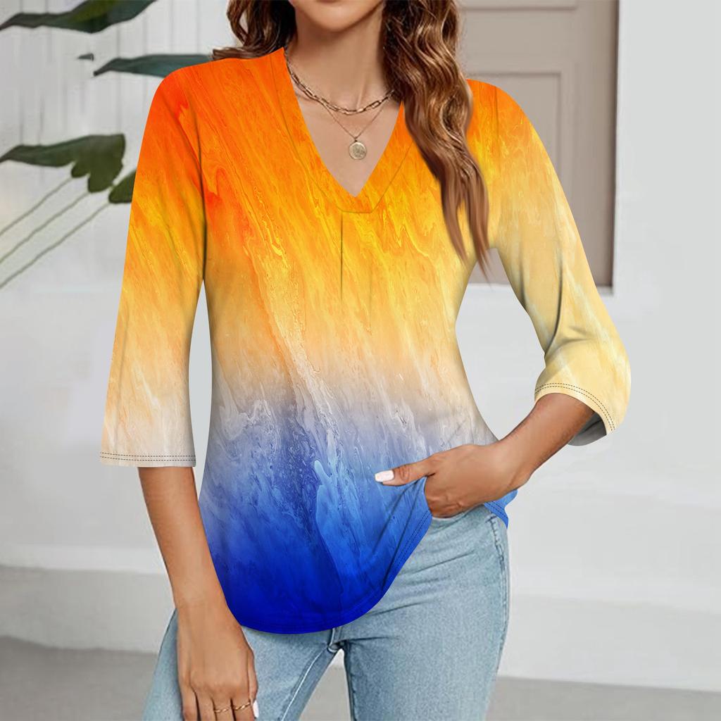 Moteoverdel for kvinner med V-hals og gradienttrykk, trekvart erme