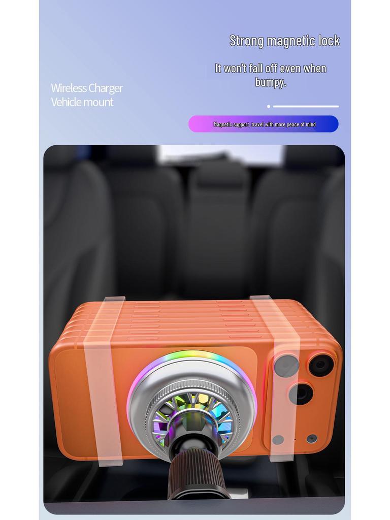 2026 Magnetic Smart Fan Car Phone Holder with Ambient Light & Wireless Fast Charging