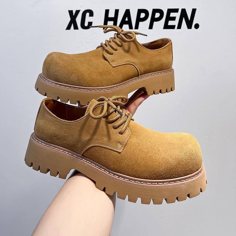 Derby Shoes Men's 2024 New Mickey Big Head Shoes Platform Low-top Big Yellow Boots Round Head Fashion Leather Shoes 24287-A