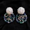 Retro Resin Glass Flower Stud Earrings: Vintage Holiday Style for Women
