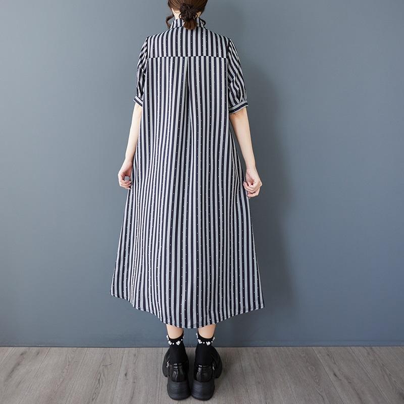 Short Sleeve Plus Size Vintage Stripe New In Dresses for Women Casual Loose Long Summer Shirt Dress