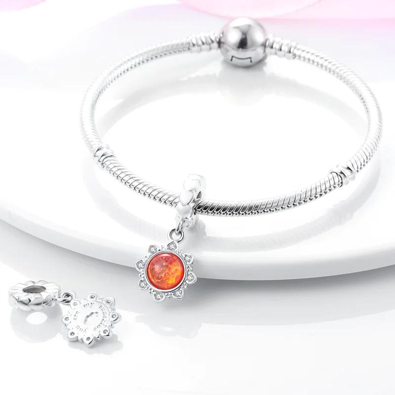 Authentic Charms Copper Plated Dreamy Orange Zircon Sun Pendants Fit Bracelets For Women Women Jewelry Piece Making DIY Craft