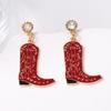 Western Denim Trend Light Luxury Design Sense Alloy Dripping Oil Unique Texture Dark Red Boots Earrings