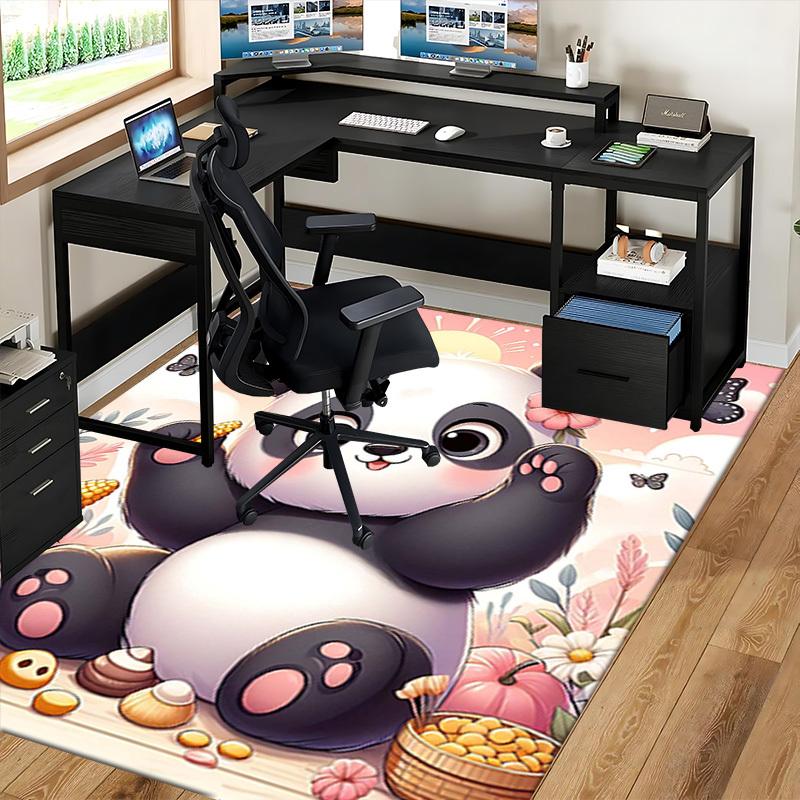1pc Panda with Flower Chair Mat - Anime Cartoon Design, Non-Slip Carpet for Office Chair, Suitable for All Seasons, Home Decor, Living Room, Bedroom,