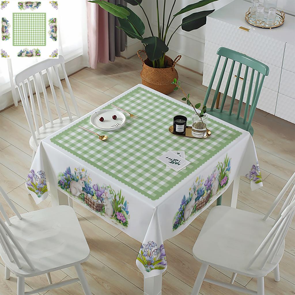 Easter Bunny Mouse Watercolor Flower Tablecloth Waterproof Wedding Dining Decor Table Runner Holiday Cake Decor