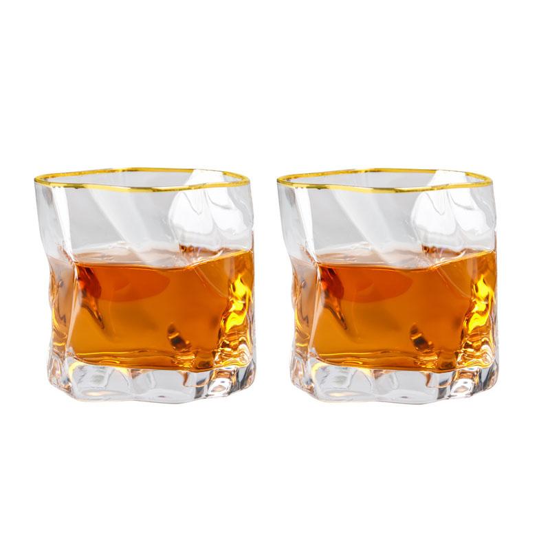 2pcs 280ml High End Cocktail Glass Luxury Whiskey Glass Creative Irregular Glass Cup Light Luxury Wine Glasses Cold Drink Mug