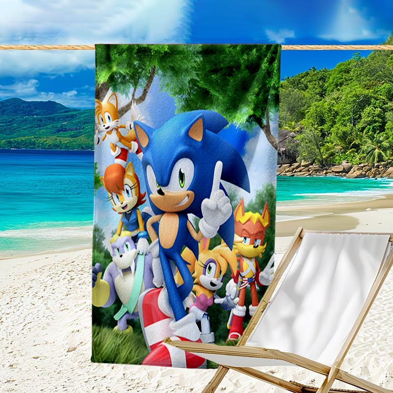 1pc Sonic5 Beach Towel, Beach and Seaside Swimming Pool Equipment, Fashion Pattern, Rectangular, Travel Essentials