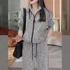 Spring and Autumn Women's Casual Striped Top Sports Two-piece Set for Loose and Slim Wide Leg Pants Set