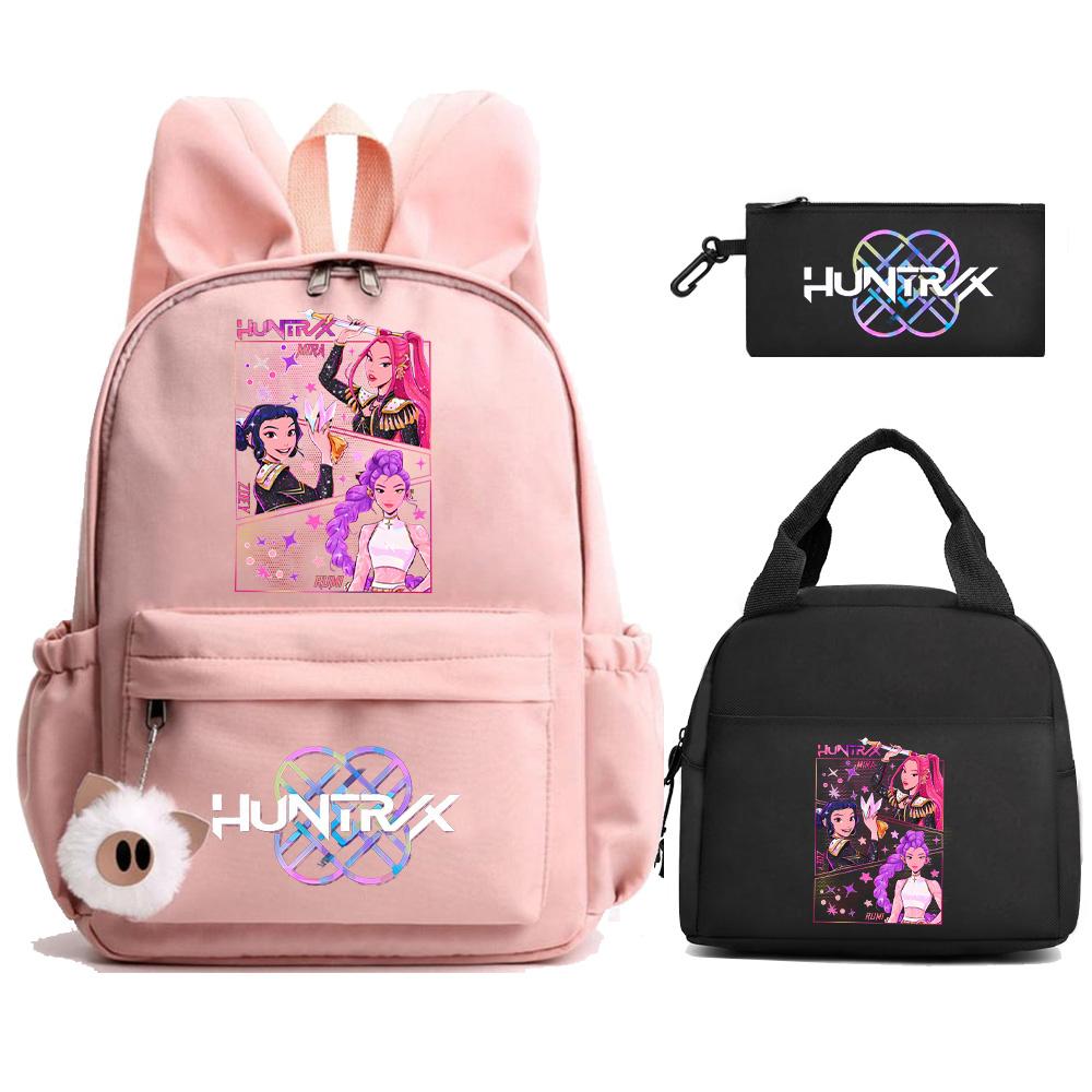 Cartoon Demon Hunters Printed Backpack Lunch Bag Pencil Case for Children Student Schoolbag Girl Kid Gift Women Travel Bag