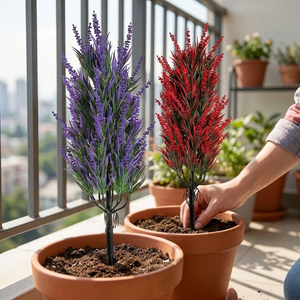 Bamboo Leaf Artificial Lavender Stake Flower No Fade Simulation Lavender Plant Patio Lawn
