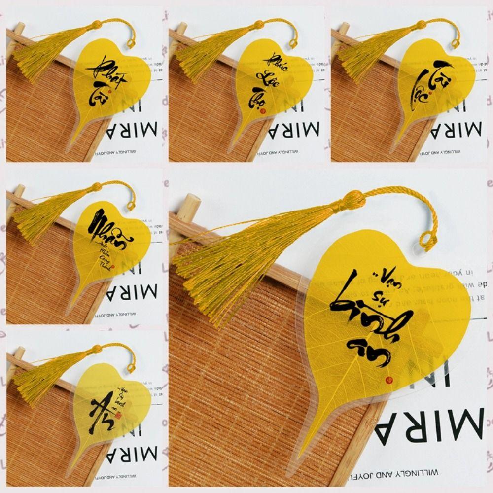 5Pcs DIY Bodhi Leaf Vein Bookmark Handmade Bookmark Pendant Vintage Southeast Asian Bookmark Home