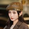 New Autumn and Winter Sweet and Cool Chain Beret Versatile Retro Leather Painter Hat Outdoor Casual Windproof Hat Women