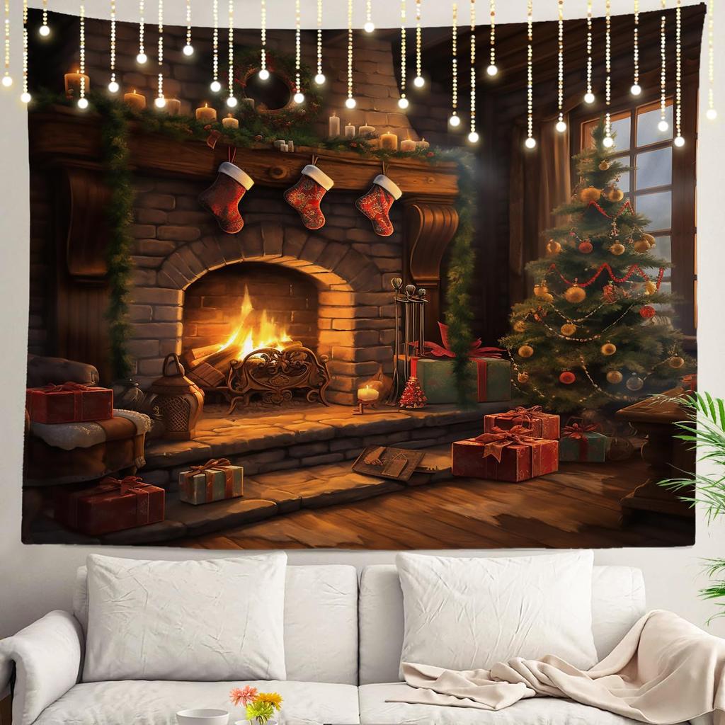 White Winter Snow Wall Tapestry, Colorful Three Wall Hanging Large Tapestry Decoration Polyester Fiber White Hem Around for Dorm