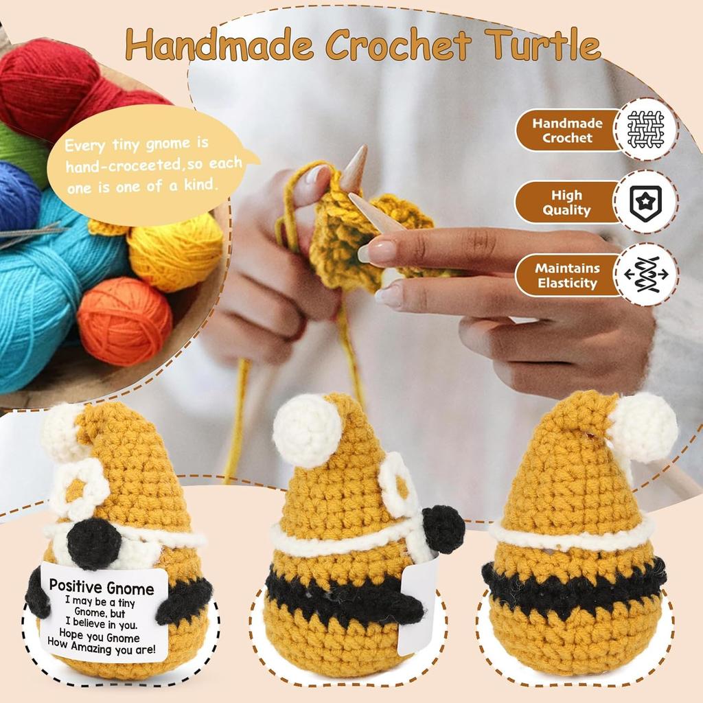 Crochet Inspirational Positive Gnome Doll With Encouragement Card Home Room Decoration Handmade Knitted Gnome Desktop Ornament