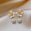Silver Needle Zircon Pearl Oil Drop Flower Stud Earrings French Retro Court Style Earrings Light Luxury High-end Earrings