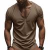 New American Style Men's Summer Short Sleeve T-Shirt, Slim Fit Trendy Deep V-Neck Button Henley Shirt